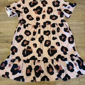 SHEIN Pink and Black Leopard Midi Dress